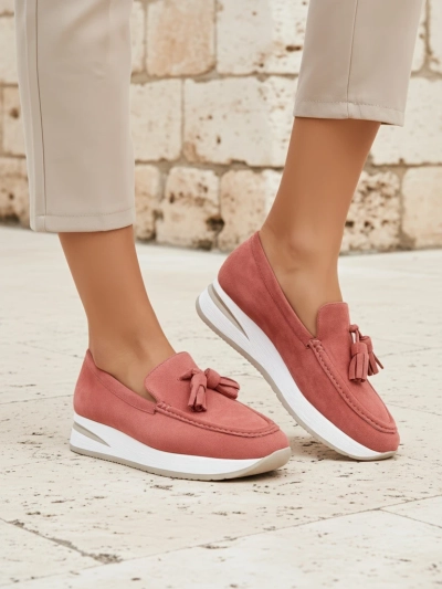 Mocassins pour femmes Ariadne roses compensés en cuir écologique décontracté