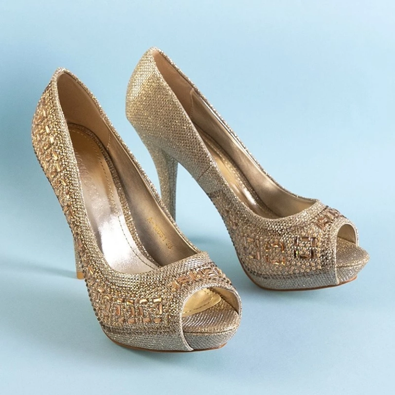 OUTLET Escarpins en brocart doré pour femmes sur une épingle avec zircone cubique Inda - Chaussures