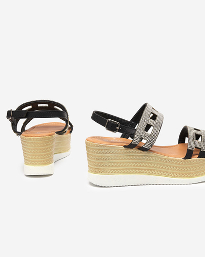 Sandales pour femmes noires avec des zircons sur un coin Masewi - Footwear