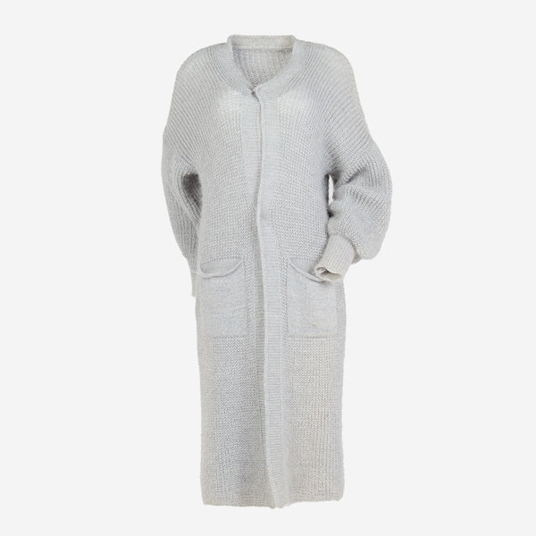 Pull cardigan long doux gris clair pour femme - Vêtements