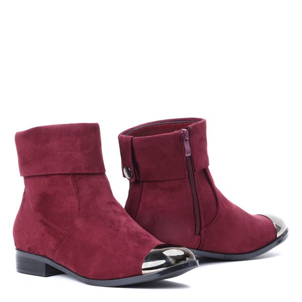 Burgundowe sztyblety z metalicznym noskiem Yoon- Obuwie