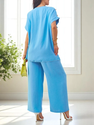 Ensemble en coton Royalfashion pour femmes avec des manches courtes et un pantalon large