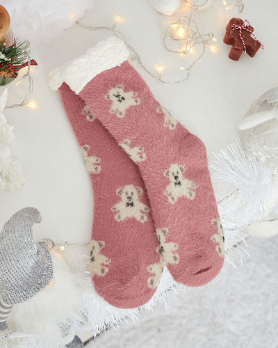 Royalfashion Chaussettes roses chauffantes pour femmes avec oursons