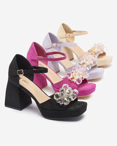 OUTLET Sandales à talons hauts pour femmes, noires, avec cristaux Celidi - Footwear