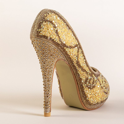 OUTLET Escarpins dorés brillants sur un talon aiguille Phaedra - Chaussures