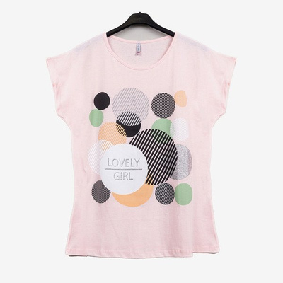 T-shirt femme rose clair orné d&#39;un imprimé velocolor - Blouses 1