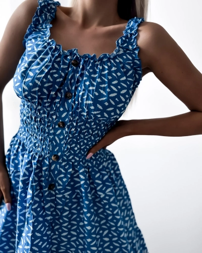 Robe femme au genou avec imprimé en bleu- Vêtements