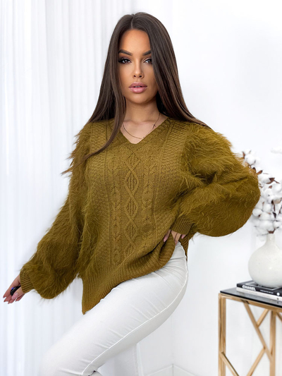 Royalfashion Pull pour femme en duvet de couleur moutarde