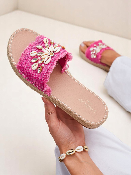 Claquettes pour femmes Royalfashion Callista Fuchsia sur plateforme avec coquillages