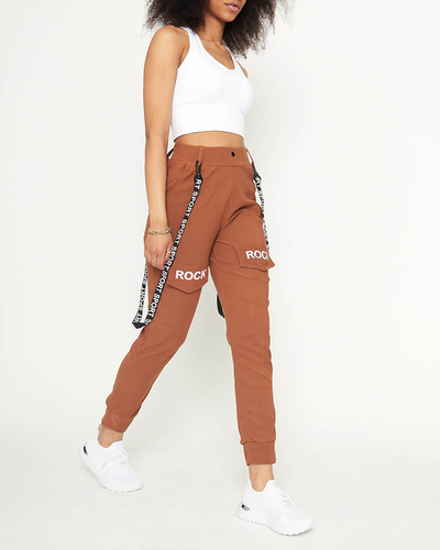 Pantalon cargo pour femme avec bretelles camel - Vêtements
