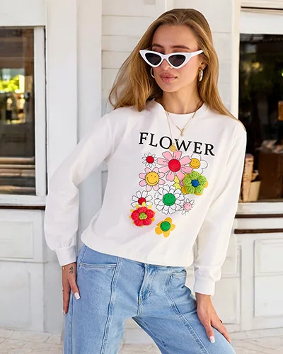 Royalfashion Sweat-shirt en coton à imprimé fin pour femme