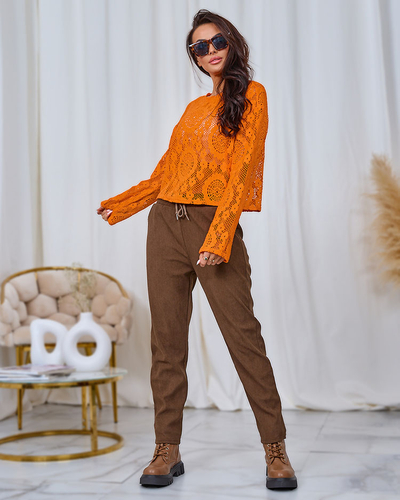 Royalfashion Pantalon en velours côtelé marron pour femme