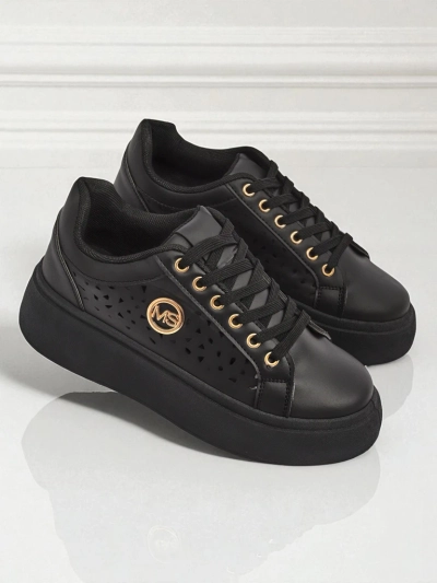 Aurelia Nero - Plateforme noire Royalfashion en cuir écologique, modèle LH201-8