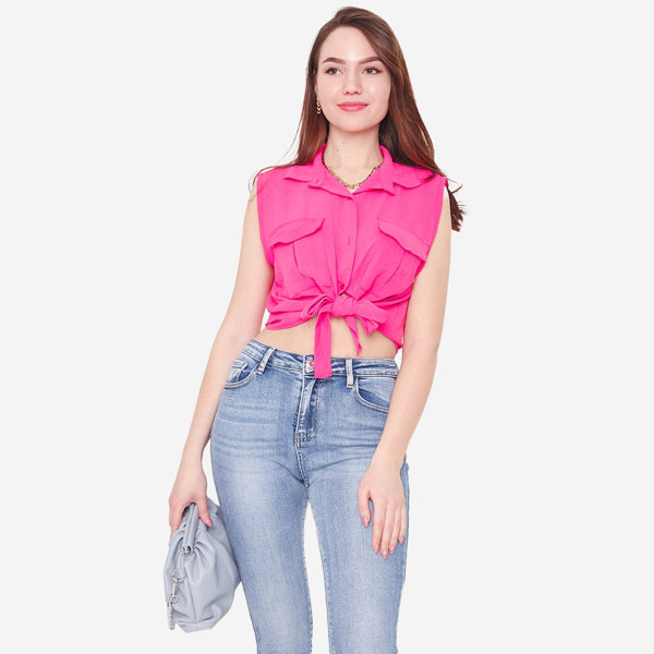 Chemisier crop top fuchsia fermé par des boutons - Vêtements