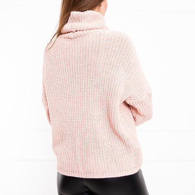 Pull Court Femme Rose Col Roulé - Vêtements