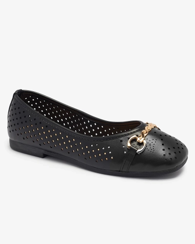 Ballerines ajourées noires pour femme avec ornement doré Serilla- Footwear