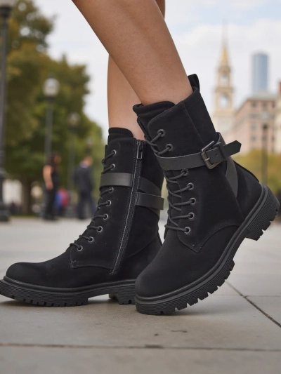 Bottines style worker pour femmes noires Miros