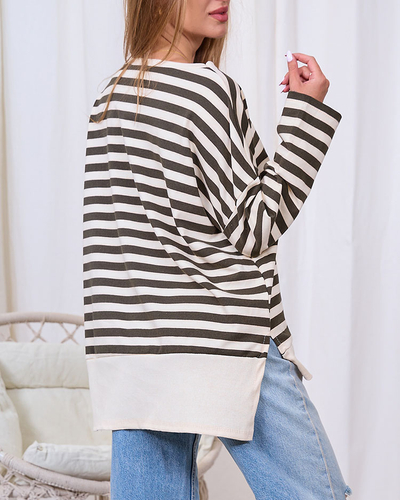 Royalfashion Blouse longue pour femme à rayures vertes