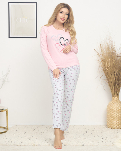 Pyjama 2 pièces Noël rose et gris avec cœurs - Vêtements