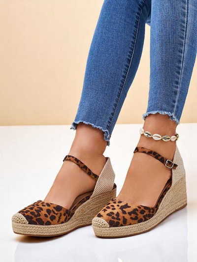 Aurelia Leopard Compensées Royalfashion pour femmes cuir écologique camel