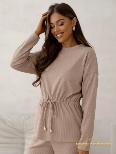 Royalfashion Ensemble pour femmes en coton côtelé style pull