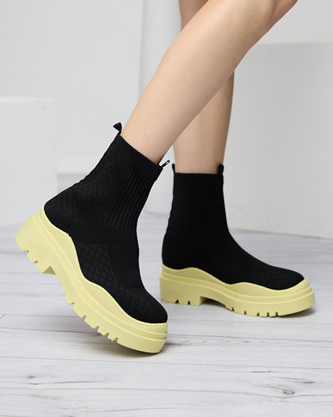 Bottines pour femmes noires et jaunes à talon plat Seritis - Footwear