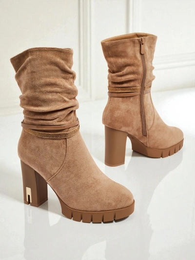 Bottines femme en daim écologique à talons épais BrambleDusk