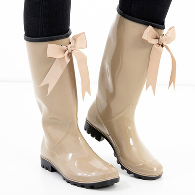 Bottes de pluie longues pour femmes beiges avec un nœud Ronay - Chaussures