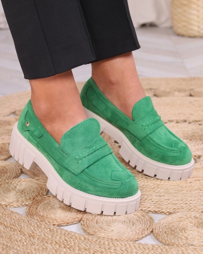 Eco suede green moccasins for women Siherta- Footwear
