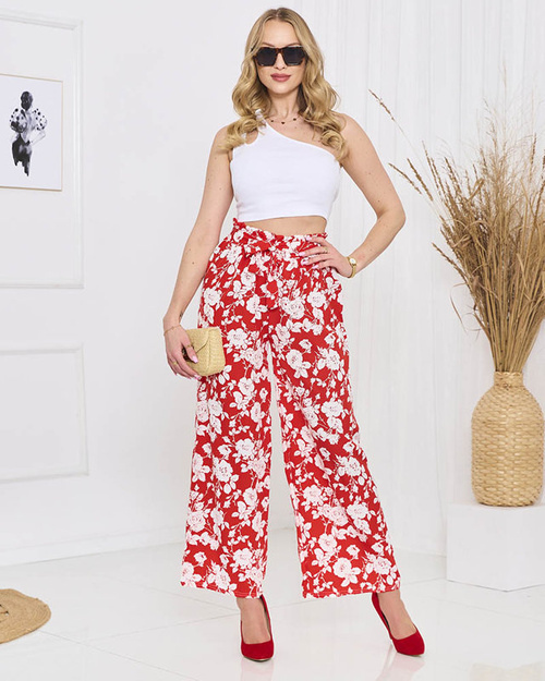 Pantalon palazzo à fleurs rouges - Vêtements