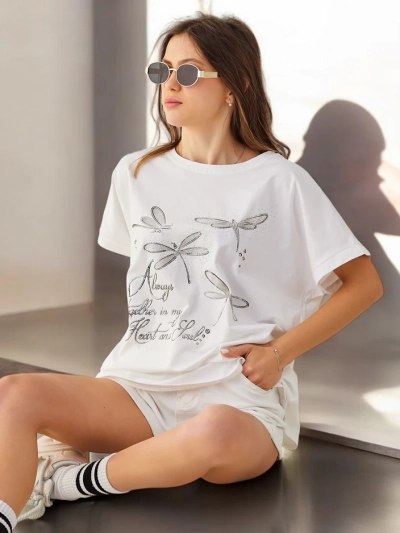T-shirt en coton pour femmes Royalfashion avec imprimé