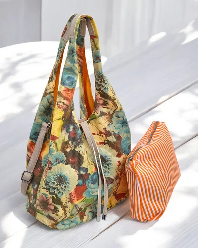 Royalfashion Grand sac en tissu avec fleurs, avec une trousse de maquillage et fermeture magnétique