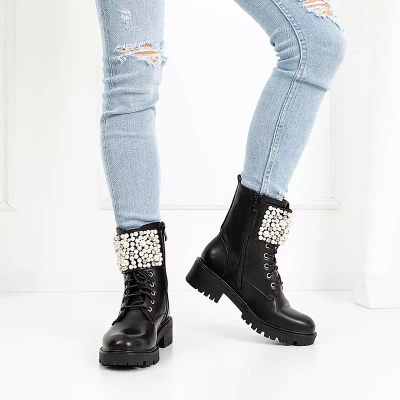 OUTLET Bottines noires avec perles Mais - Chaussures