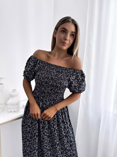 Robe midi à fleurs pour femme noire - Vêtements