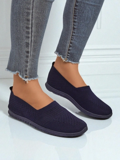 Mocassins pour femmes Lyra Bleu marine tissu respirant à semelle plate