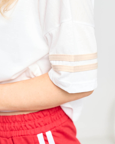 T-shirt crop top femme blanc à rayures beiges - Vêtements