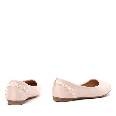 Beżowe balerinki z perełkami Treasure- Obuwie