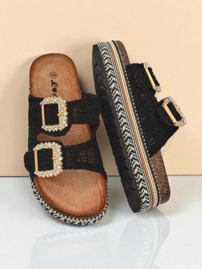Royalfashion Sandales pour femme avec boucles strassées GlamCork