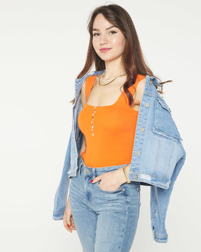 Top femme orange avec boutons a'la zircons cubiques - Vêtements