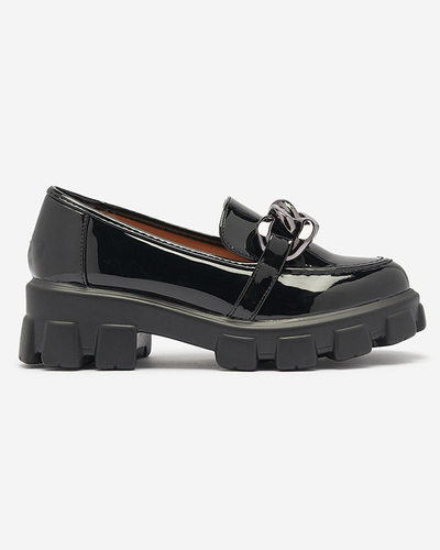 OUTLET Mocassins pour femmes en cuir écologique noir avec ornement Ivabos- Footwear