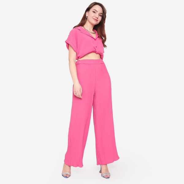 Pantalon palazzo large côtelé femme fuchsia - Vêtements