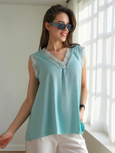 Blouse sans manches Royalfashion pour femmes avec dentelle