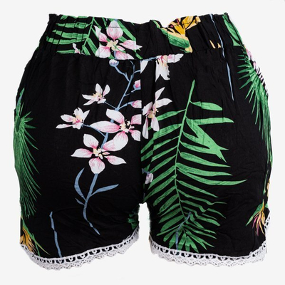Short court noir à fleurs pour femmes - Pantalon 1