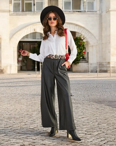 Pantalons larges en cuir éco pour femmes de Royalfashion