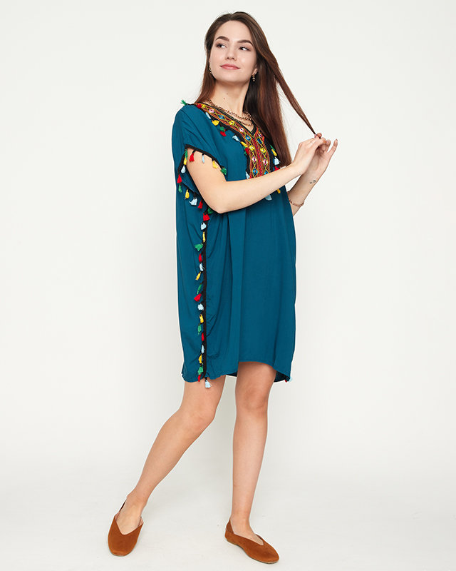 Tunique de plage été femme turquoise à franges - Vêtements