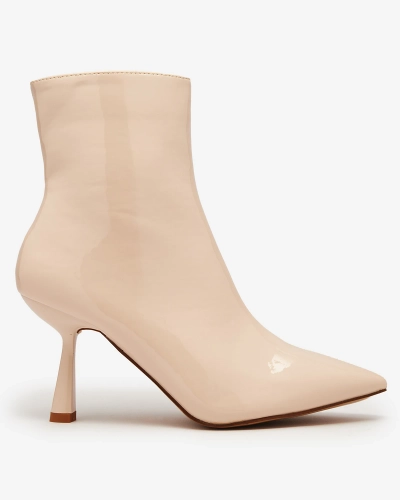 Royalfashion Bottes à talon de canard laqué beige pour femmes Elegant Classy