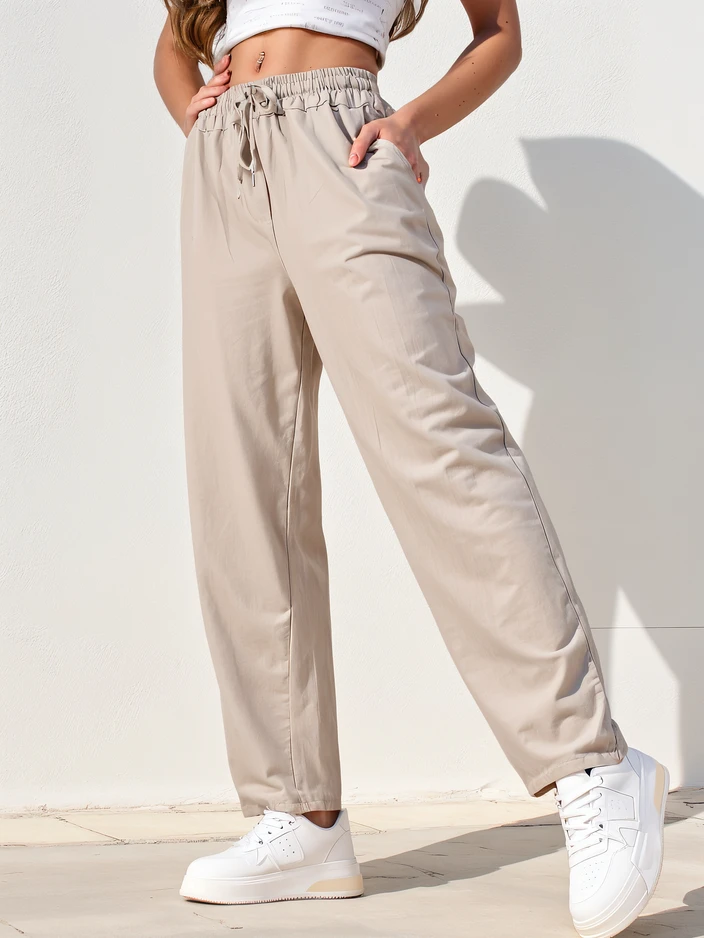 Pantalon droit en coton pour femmes Royalfashion