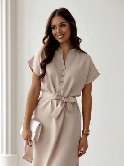Royalfashion Robe courte femme à manches courtes avec encolure boutonnée