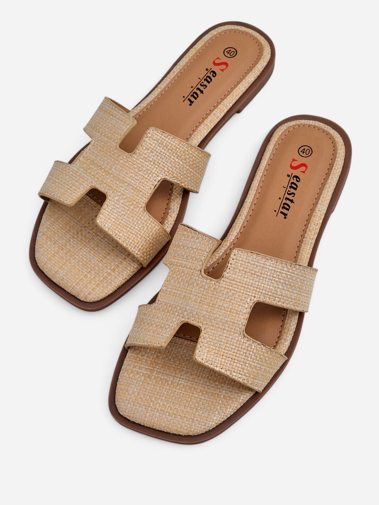 Sandales beiges pour femmes Letizia confortables plates en cuir écologique été