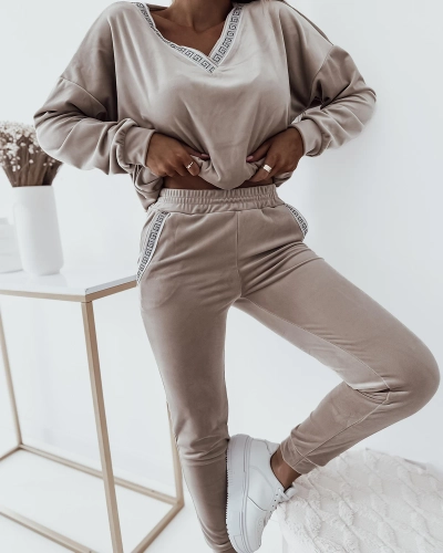 Royalfashion Beige Women's Sports Set with Zirconia